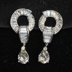 Vintage Mid-century Joseph Mazer Rhinestone Clip-on Drop Earrings
